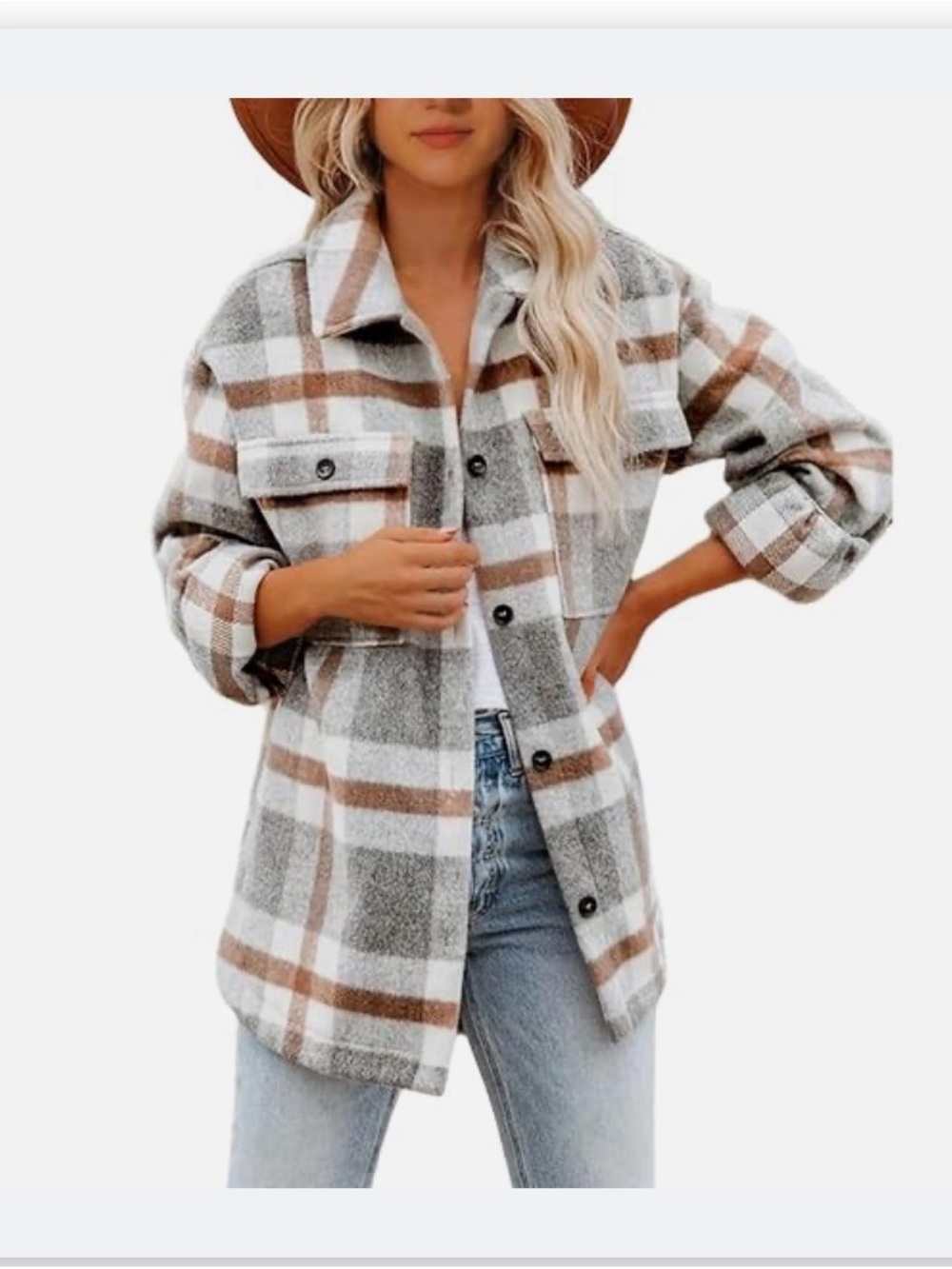 Plaid Shacket Jacket in Gray & Brown
